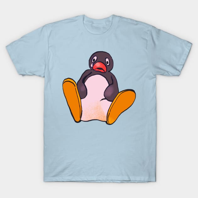 sad sitting penguin meme / pingu T-Shirt by mudwizard